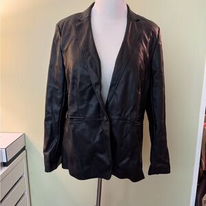 Ann Taylor Black Faux Leather Blazer size 16